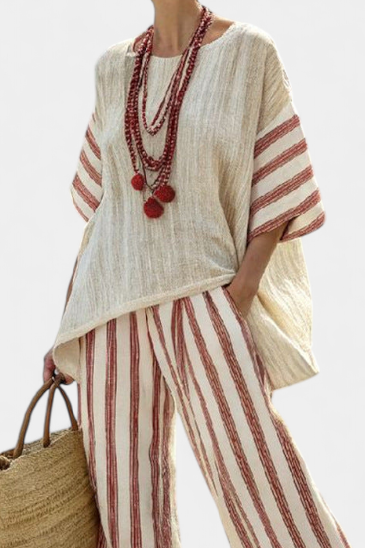 Daisy Rustic Stripe Set in Red and Cream