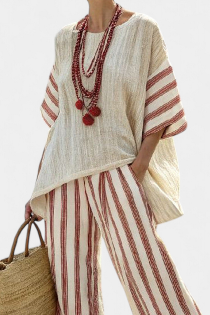 Daisy Rustic Stripe Set in Red and Cream