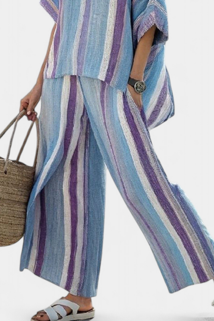 Daisy Striped Set in Mauve and Pastel Blue