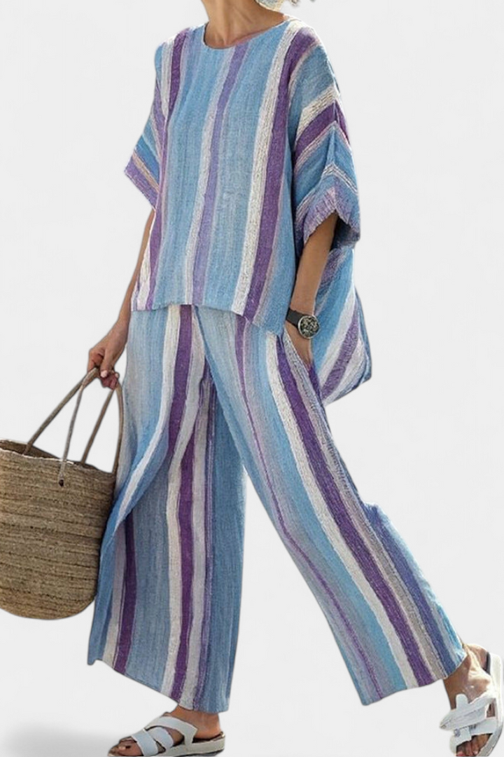 Daisy Striped Set in Mauve and Pastel Blue