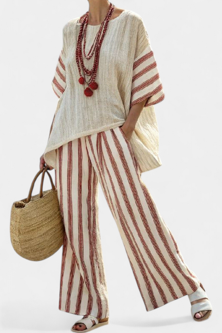 Daisy Rustic Stripe Set in Red and Cream