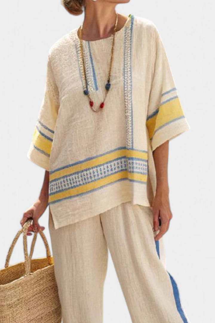 Daisy Two-Piece Mediterranean Set with Contrast Details