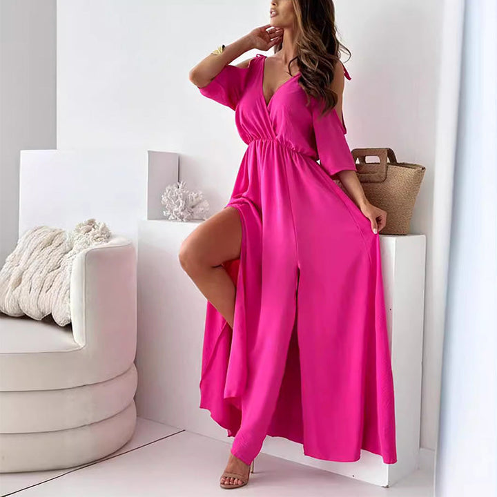 Avery™ - Chic V-Neck Dress with Side Slit