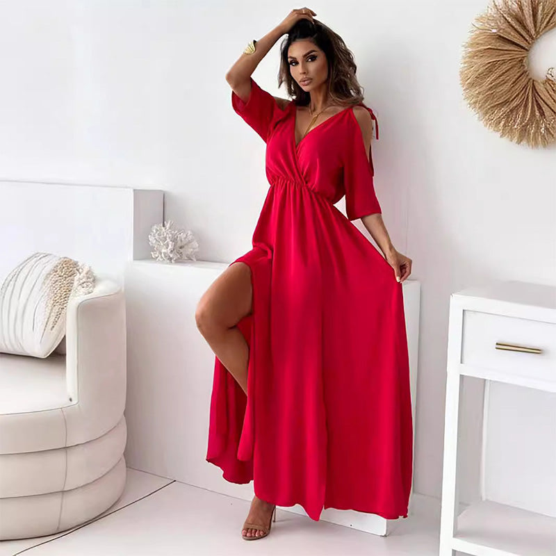 Avery™ - Chic V-Neck Dress with Side Slit